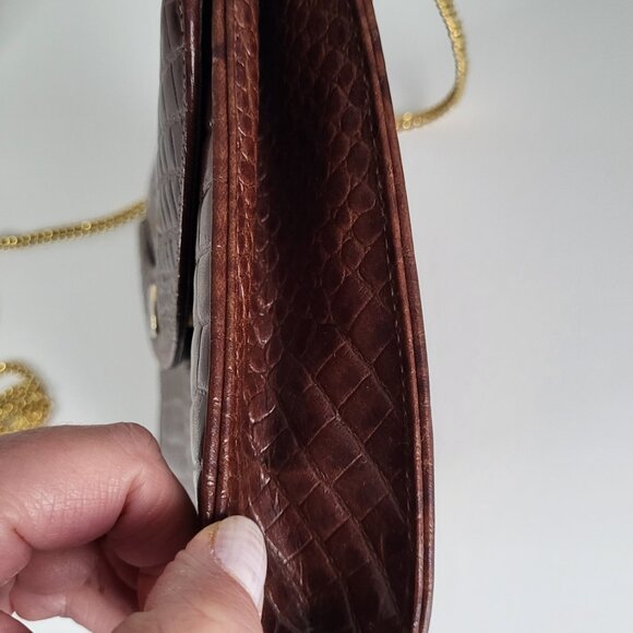 Vintage CORET Croc-Embossed Leather Shoulder Bag I Brown I Made in Canada - Picture 6 of 11